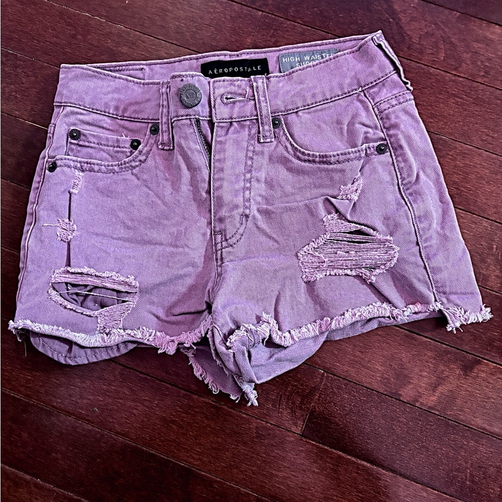 Aeropostale High Waist Purple Distressed Shorts